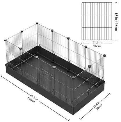 LANGXUN 12pcs DIY Small Animal Pet Playpen with Waterproof Mat, C&C Cage for Puppy Kitten, Rabbit Cage,Guinea PigsGuinea Pig Cages | Indoor & Outdoor Portable Metal Wire Yard Fence, Metal Pet Panels - style: 12 Metal Panels + Mat (11.8'' x 15")