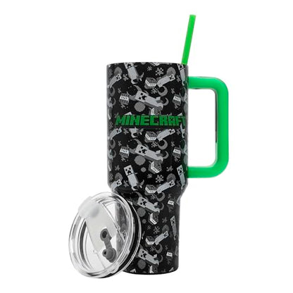 Bioworld Minecraft Creeper & TNT 40 Oz Black Stainless Steel Tumbler With Handle - color: Minecraft Creeper & TNT Blue
