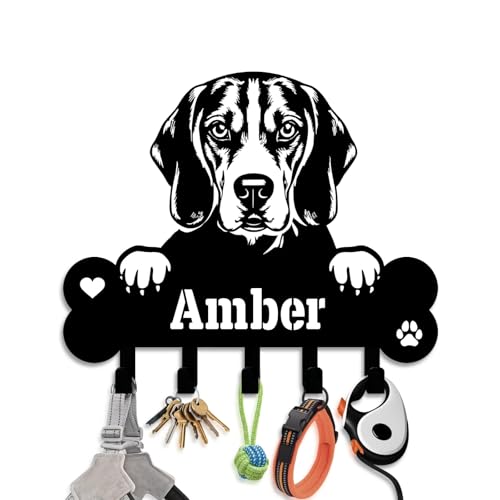 NIWAHO Dog Leash Holder Wall Mount Personalized Name - Custom American Foxhound Metal Sign with Bone Key Hooks, Pet Leash and Key Organizer for Entryway - color: American Foxhound