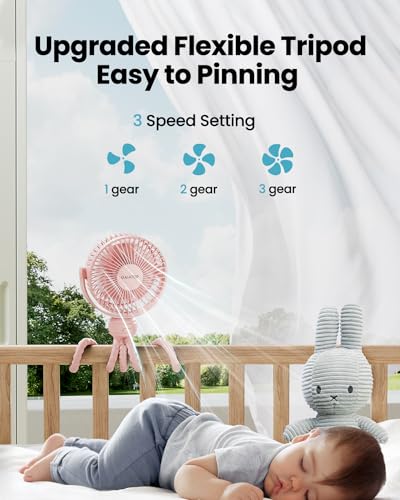 Gaiatop Mini Portable Stroller Fan, Battery Operated Small Clip on Fan, Detachable 3 Speed Rechargeable 360° Rotate Flexible Tripod Handheld Desk Cooling Fan for Car Seat Crib Treadmill Travel Pink - color: pink