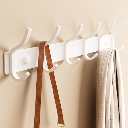 GWAAZXGZ White Coat Rack Wall Mount - 15 Inch Arc Shaped Design with 6 Hooks for Hanging Coats, Bags, and Towels in Entryway, Livingroom, Bedroom, Bathroom, and Kitchen, 1 Pack - color: White