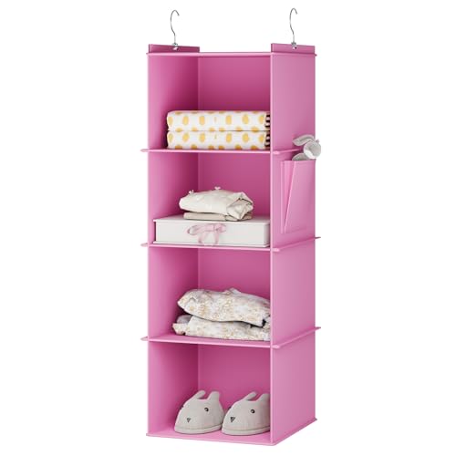 YOUDENOVA Hanging Closet Organizer, 4-Shelf Closet Hanging Storage Shelves, Light Pink - color: Light Pink, size: 4-SHELF