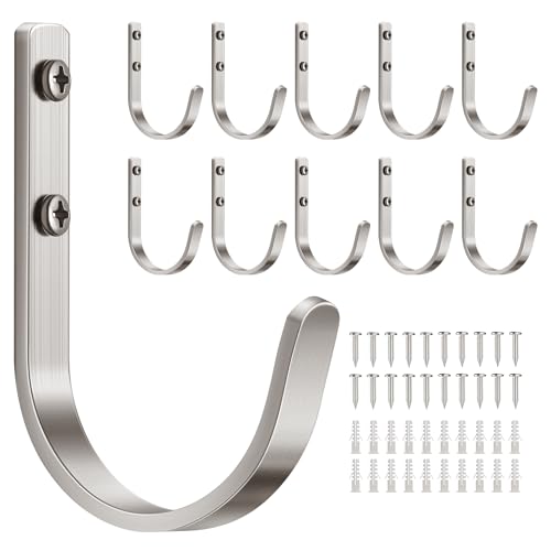 10-Pack Wall Hooks for Hanging Towel/Coat - 22LB Screw in Metal Hanger Wall Mount, for Outdoor, Closet, Door, Bathrooms, for Backpack, Robe, Silver - color: Silver, size: 10 Pack