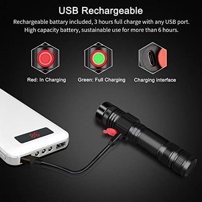 DARKBEAM LED Flashlight Rechargeable USB 2000 High Lumens, Small and Bright Pocket Flashlights, Focus Adjustable Water Resistant Handheld Flash Light for Camping, Outdoor, Emergency - color: A300 White Light - 1 PACK