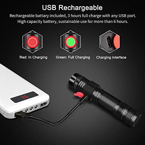DARKBEAM LED Flashlights Rechargeable USB 2000 High Lumens, Small and Bright Pocket Flashlight, Zoomable Water Resistant Handheld Flash Light for Camping, Outdoor, Emergency with Battery, 2 Pack - color: A300 White Light - 2 PACK