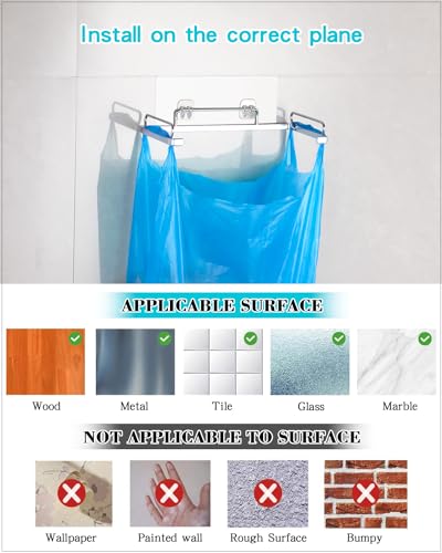 YQh Garbage Bag Holder Stainless Steel for Kitchen Cabinet Doors and Walls, Under Sink Plastic Bag Hooks, Kitchen Trash Can, Grocery Bag Holder, Front Opening Design, Easy to Pick and Place - style: Open-Style Adhesive Hook