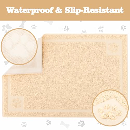 Darkyazi Pet Feeding Mat Large for Dogs and Cats,24"×16" Flexible and Easy to Clean Feeding Mat,Best for Non Slip Waterproof Feeding Mat. (Beige) - color: Beige