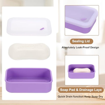PATIKIL Leakproof Travel Soap Case, Silicone Travel Soap Container with Draining Layer Portable Bar Soap Holder for Bathroom Camping Gym, Translucent Purple - color: Translucent Purple
