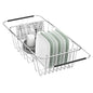 JAQ Over Sink Dish Drying Rack for Small Sink, Compact Expandable 14.25"–22.44", Adjustable 304 Stainless Steel Dish Drainer with Utensil Holder, Space Saving for Small Kitchen - size: 304 Stainless Steel - 9 dishes