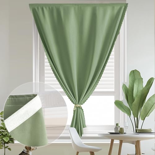 Self Adhesive Curtains - No Drilling, No Rod, Easy to Install Blackout Curtains for Window Blinds,Bedroom(Sage Green 35 * 59in-1P) - color: Sage Green, size: 35"W x 59"L (Pack of 1)