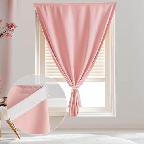 Self Adhesive Curtains - No Drilling, No Rod, Easy to Install Blackout Curtains for Window Blinds,Bedroom(Pink 35 * 59in-1P) - color: Pink, size: 35"W x 59"L (Pack of 1)