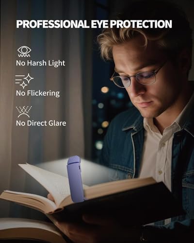 HEMONNKAM Book Reading Light, 2 Pack Rechargeable Clip on Booklight, Eye Caring 3 Color Temperatures & 5 Brightness Levels, Night Use for Bed, Long Lasting, Reading at Night in Bed, Purple+Pink - color: Purple+Pink