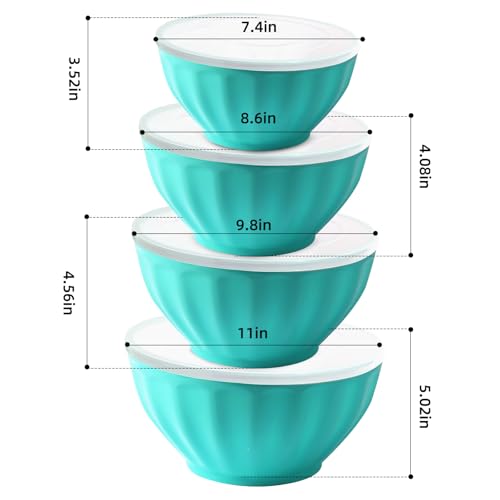 Plastic Mixing Bowls,Serving Bowls with Lids Set,4 Bowls 4 Lid 1Egg Whisk for Kitchen Mixing,Storage Food,Refrigerator, Dishwasher, Microwave safe,Blue - color: Blue