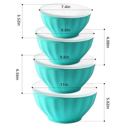 Plastic Mixing Bowls,Serving Bowls with Lids Set,4 Bowls 4 Lid 1Egg Whisk for Kitchen Mixing,Storage Food,Refrigerator, Dishwasher, Microwave safe,Blue - color: Blue