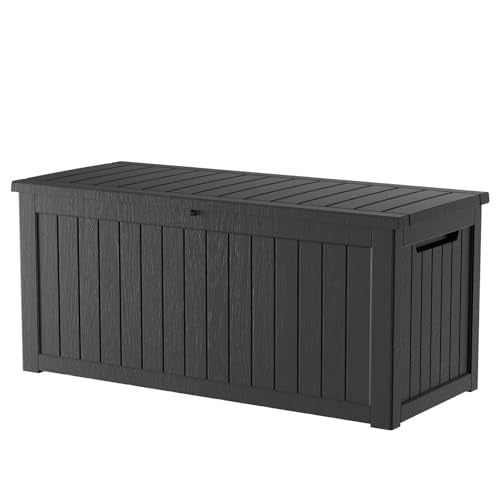 TARKARI 270 Gallon Lockable Resin Deck Box, Waterproof & UV-Resistant Outdoor Storage Box for Outdoor Cushion Storage, Garden Tools & Pool Accessories Storage, Black - color: Black, size: 270 gallons