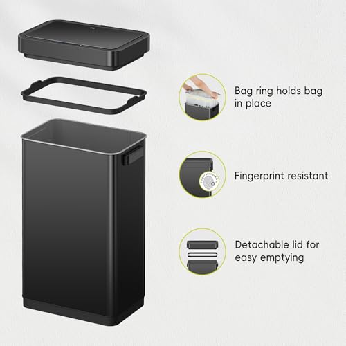 EKO Deluxe Mirage-T 50 Liter / 13.2 Gallon Touchless Rectangular Motion Sensor Trash Can, Matte Black Stainless Steel Finish - size: Deluxe 50L - Matte Black