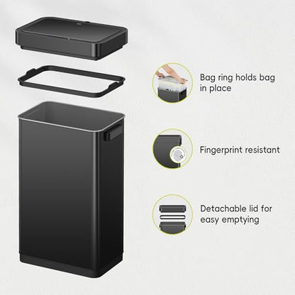 EKO Deluxe Mirage-T 50 Liter / 13.2 Gallon Touchless Rectangular Motion Sensor Trash Can, Matte Black Stainless Steel Finish - size: Deluxe 50L - Matte Black