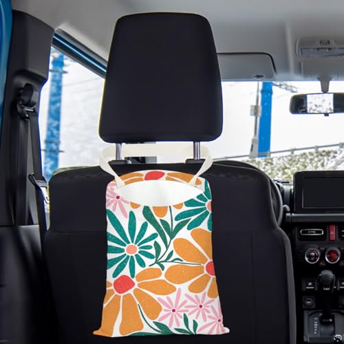 Flower Car Trash Can, Car Trash Bag Hanging, Waterproof Cars Back Seat Hanging Organizer and Storage Trash Bags for Vehicle Travelling Camping - color: Flower01
