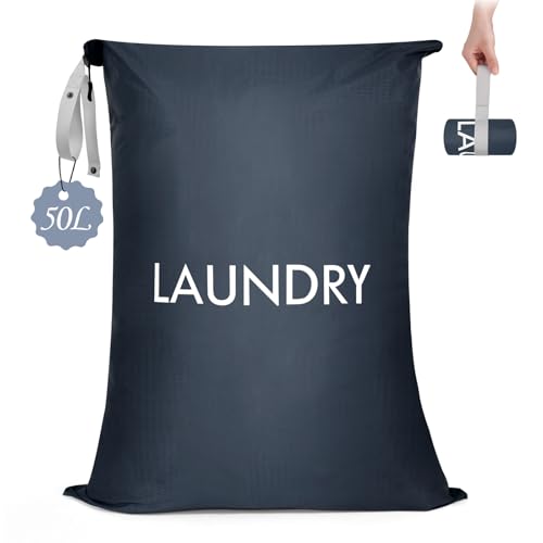 MissBoy Travel Laundry Bag with Zipper, Odor-Isolating & Splash-proof Dirty Clothes Organizer for Suitcase, Lightweight Foldable Wet Dry Bag for Gym, Camping, and Swimming - color: Navy Blue