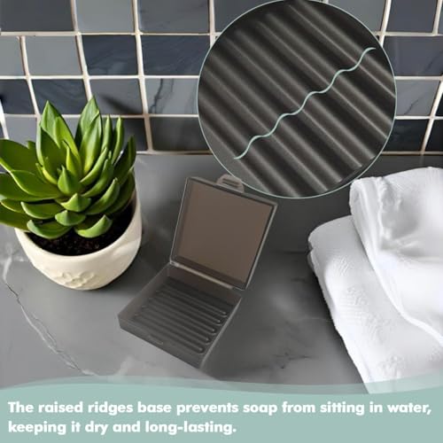 Soap Container, Shower Square Bar Holder Fit Handmade Soap, Travel Soap Case (Translucent Black) - color: Translucent Black