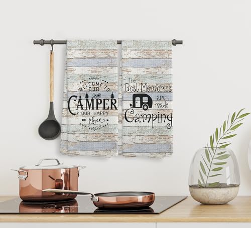 Welcome to Our Camper Camping Kitchen Towels and Dishcloths Sets of 2,Campsite Cabin RV Drying Cloth Hand Towels Tea Towels for Bathroom Kitchen,Campers Camping Lovers Gifts,16×24 inches - color: Recreational Vehicle-3
