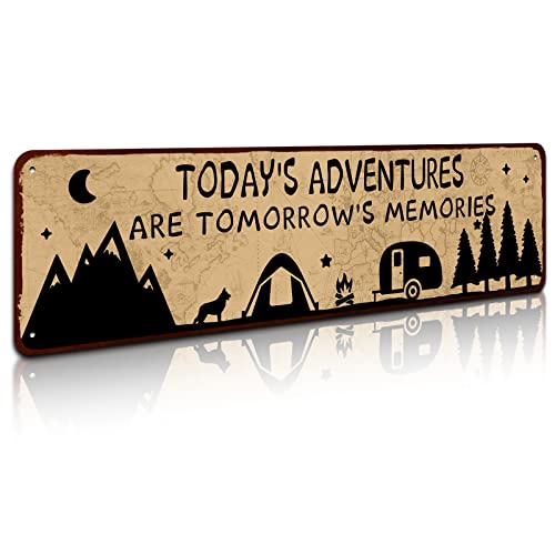 Rustic Camper Metal Tin Decor Sign 4" by 16" | Today's Adventures, Home RV Camper Accessories, Wall Décor, Motorhomes/Farmhouse RV Camping, Gift Idea - color: today's adventures