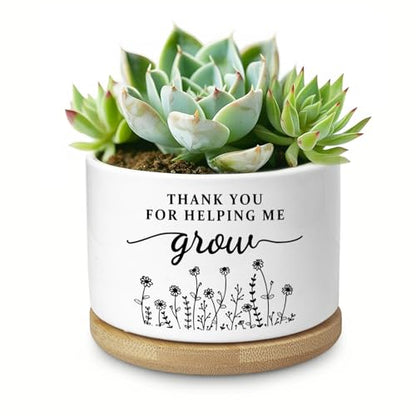 Thank You Teacher Appreciation Gift, Succulent Planter, Flower Cactus Plant Pot, Appreciation Gifts for Teachers Mom Women, Teacher Gifts Thank You for Helping Me Grow (No Plants) - color: Thank You Grow