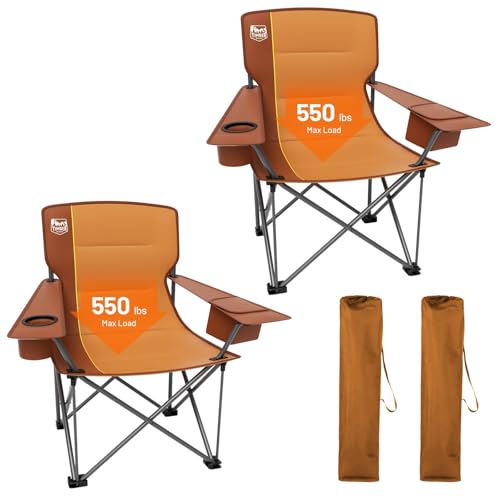 Timber Ridge 2 Pack Oversized Folding Camping Chair for Adults, Support 550 LBS Heavy Duty with Cup Holder Side Pocket for Camp, Lawn, Picnic, Orange - color: Orange-2 Pack, size: Single