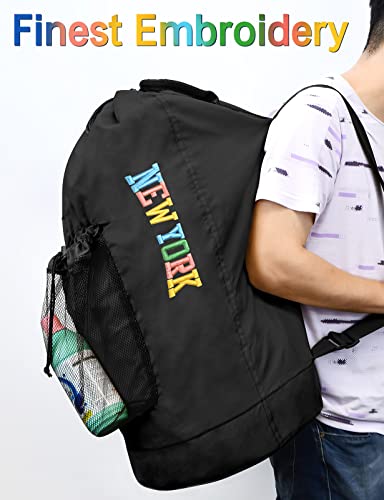 Dalykate Backpack Laundry Bag, Laundry Backpack with Shoulder Straps and Mesh Pocket Nylon Clothes Hamper Bag with Drawstring Closure - color: Black-1