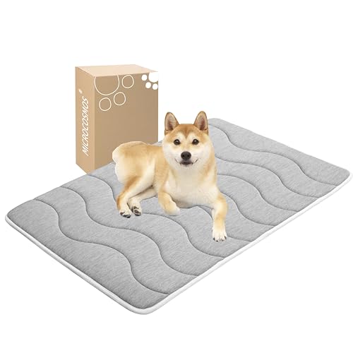 MICROCOSMOS 0.8" Thick Cooling Dog Foam Pad & Summer Pet Sleeping Mat, Machine Washable, Materials Safe, Portable Flat Pet Bed for Dogs.(Light Grey, 42" x 28") - color: White Gray, size: 42"L x 28"W x 0.8"Th