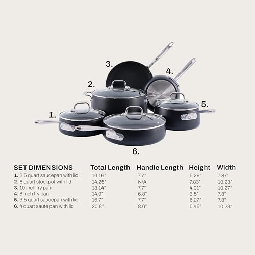 All-Clad HA1 Expert Hard Anodized Nonstick Cookware Set (10 Piece) Pots, Frying Pans, Dishwasher-Safe, Oven-Safe Up to 500°F Compatible with All Stovetops (Gas, Electric & Induction) - Black - size: 13 Piece Set