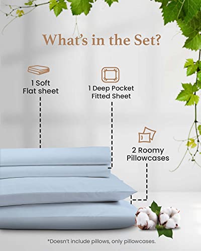 Olympic Queen Sheets Set, 100% Egyptian Cotton, Luxury 600 Thread Count, 4 Pc Super Queen Sheets Sets, Soft & Breathable, Snug Fit,16" Deep Pocket Fitted Sheet, 2 Pillowcases & 1 Flat Sheet,Light Blue - color: Light Blue, size: Olympic Queen (66 x 80)