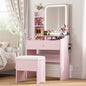 LIKIMIO Small Makeup Vanity Desk with Mirror and Lights, Vanity Table Set with Storage Drawer, Chair and Three Shelves, Bedroom, Pink - color: Pink