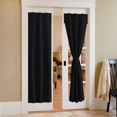 NICETOWN No Drill Blackout Black Curtain for French Door 26" W x 72" L, Self Adhesive Portable Adjustable Thermal Insulated Shade for Front & Back French Door, Kitchen Use, 1 Panel - color: Black, size: 26"W x 72"L (Pack of 1)