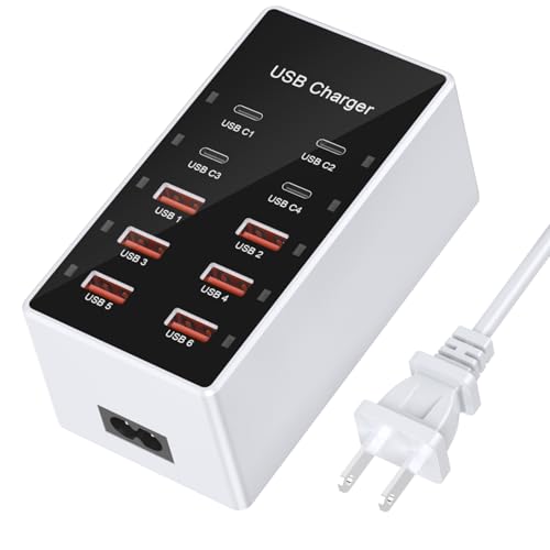 USB C Charging Station Cell Phone Wall Charger 10Ports USBC Fast Charging Power Hub Cube 4 USB C 6 USB A Charger Block Power Strip Dock Adapter for iPhone 15/14/13 iPad Android Smart Phones - color: Black, size: 6 USB-A + 4 USB-C Ports