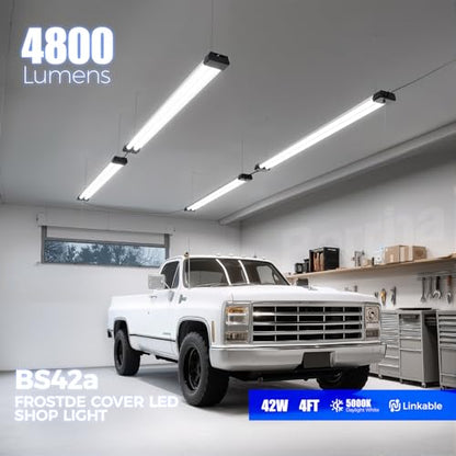 Barrina BS42a 4FT LED Shop Light for Garage, 42W, 5000K, 4800LM, Linkable Plug in Light Fixture, Workshop, Hanging or Flush Mount, Concealed Wiring Design, Pull Chain Switch, Heat Dissipation, 4 Packs - size: 4 Packs