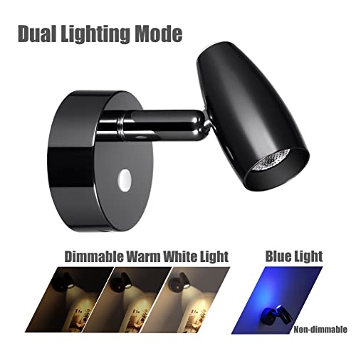 RV Reading Light 12V Swivel LED Spotlight with Quick USB Charger & Blue Nightlight, Camper Van Travel Trailer Bedroom Reading Light, 3-1/2" Length,12-24VDC Hard-Wired (Gloss Black) - color: Gloss Black with Nightlight