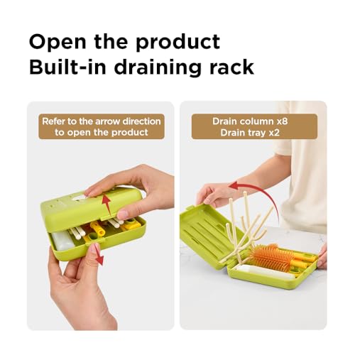 YOTIME Travel Bottle Brush, Travel Bottle Cleaner Kit with Foldable Bottle Drying Rack, for Visit Friends and Relations, Baby Travel Essentials, BPA Free, Green - color: Green