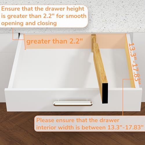 BAMEOS Bamboo Expandable Drawer Dividers – Fits 13.3"–19" Drawers, 2" High, Set of 4 | Spring-Loaded Bamboo Separator for Kitchen Island, Bathroom Vanity & Dresser Drawers - size: 2''H, 13.3''-19''L