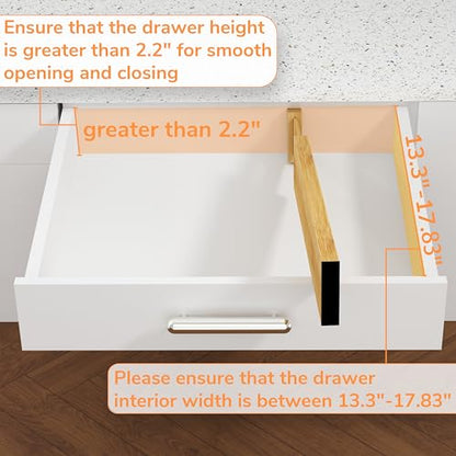 BAMEOS Bamboo Expandable Drawer Dividers – Fits 13.3"–19" Drawers, 2" High, Set of 4 | Spring-Loaded Bamboo Separator for Kitchen Island, Bathroom Vanity & Dresser Drawers - size: 2''H, 13.3''-19''L