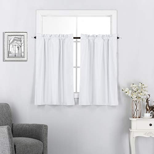 Diamond Home Linens Short Window Curtains Tiers for Kitchen - Insulated 100% Blackout Curtains 24 inch Length for Bathroom Basement Window-White - color: White, size: 27"W x 24"L (Pack of 2)