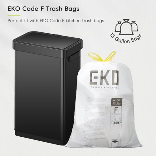 EKO Deluxe Mirage-T 50 Liter / 13.2 Gallon Touchless Rectangular Motion Sensor Trash Can, Matte Black Stainless Steel Finish - size: Deluxe 50L - Matte Black