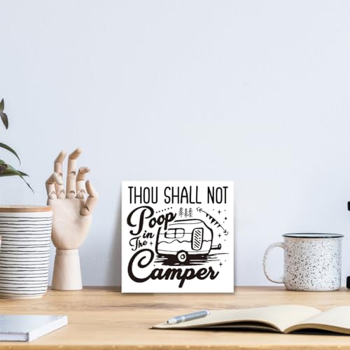 Thou Shall Not Poop in the Camper Sign, Camper Sign, Rustic Box Sign Decor Tabletop, Camper Rules Sign, Farmhouse Camping Sign, Campsite Decoration, White Wooden Box Sign, Table Shelf Decor