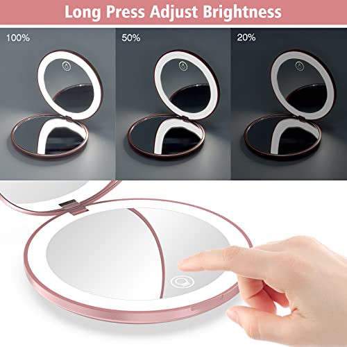 wobsion 10X Magnifying Tabletop Mirror, Touch Dimmable, 3 Color Temperature Adjustment, Auto Light Off, Rechargeable, Compact 4 inch x 0.8 inch - color: 4inch Rechargeable Rose Gold