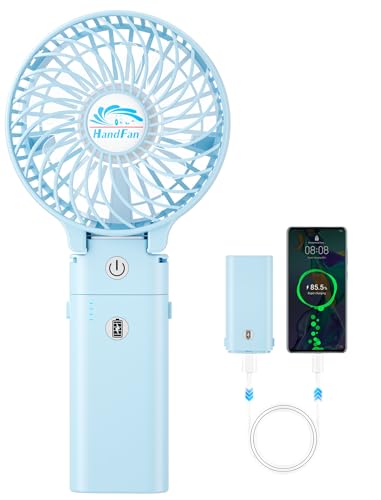 HandFan 5200mAh Handheld Fan Rechargeable, 20H Runtime Hand Fan, 3 Speeds Strong Airflow, Personal 180° Foldable Portable Fans for Travel/Summer/Concerts/Lash/Commute, Gifts for Women (Blue) - color: Clear‑Blade Blue