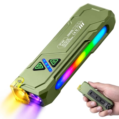 EDC Rechargeable Flat Flashlight 1000 Lumens White LED/UV/RGB Ambient Signaling Flashlights, Magnetic Clip on Pocket Light for Outdoors, Emergency, Working (1, Green, Compact) - color: Green