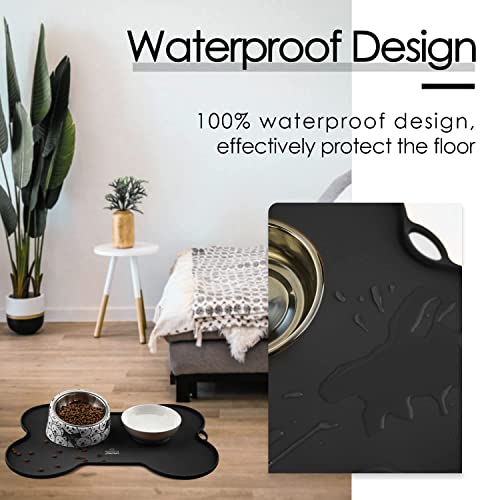 Super Design Dog Food Mat Dog Bowl Mat for Food and Water Silicone Non Spill Cat Feeding Mat Puppy Placemat Waterproof - 20.5" x 14.5", Black - color: Black-2