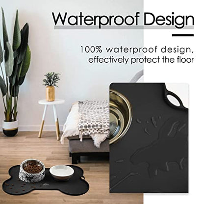 Super Design Dog Food Mat Dog Bowl Mat for Food and Water Silicone Non Spill Cat Feeding Mat Puppy Placemat Waterproof - 20.5" x 14.5", Black - color: Black-2