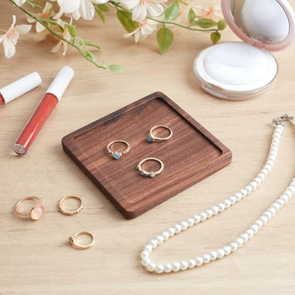 UNICRAFTALE Walnut Wood Square Ring Tray Brown Wood Jewelry Holder Ring Bowl Wooden Jewelry Organizer Storage for Earrings Necklaces Bracelet Watch Holder 100x99.5x9.5mm - size: 99.5x100mm