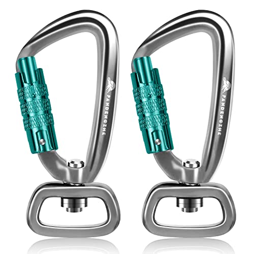 2 Pack Locking Carabiner Clip 2.5" with Swivel Ring for Securing Pets, Dog Leash Harness, Camping, Hiking, Keychains - color: blue/silver